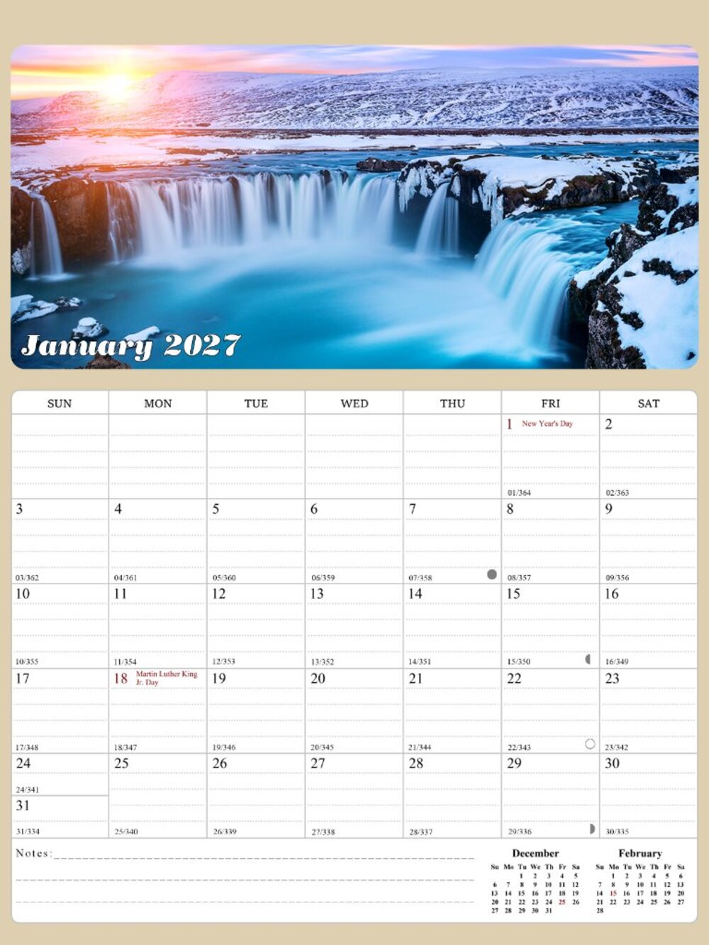 2027 Calendar Magnetic Peel & Stick 12 Months 8.5" x 11" Sunset&Sunrise